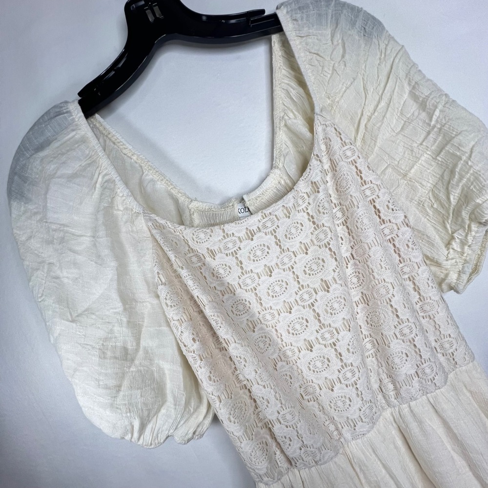 Cream‎ Maxi Dress L Lace Retro Puff Sleeve Cottagecore Boho Prairie Whimsical